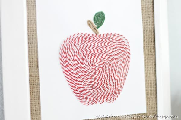 Baker's Twine Apple Art @ Domestically Speaking burlap, fall, teacher
