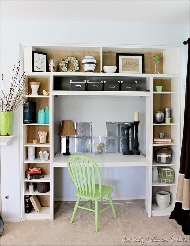 Domestically-Speaking.com: Tutorial on burlaping your bookshelf