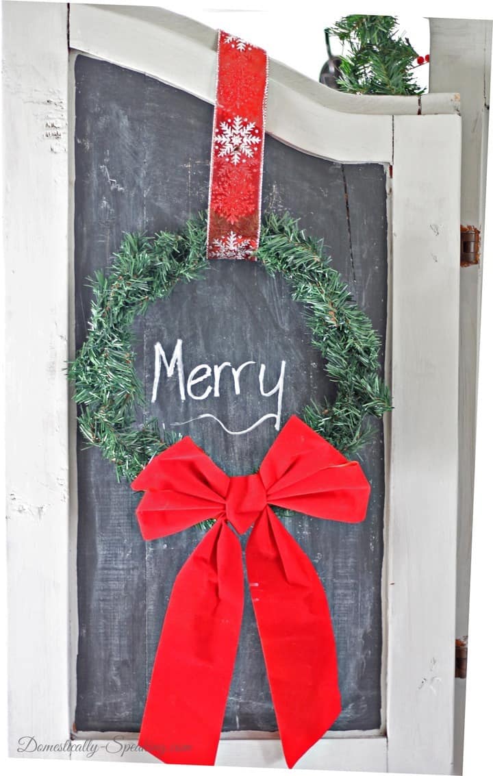Dollar Store Wreaths hanging on armoires