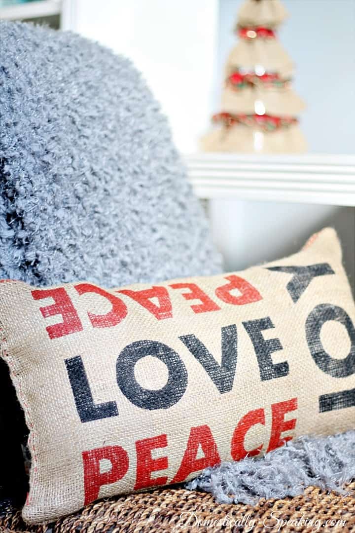 Christmas Home Tour Pottery Barn Inspired Peace Love Joy Burlap Pillow