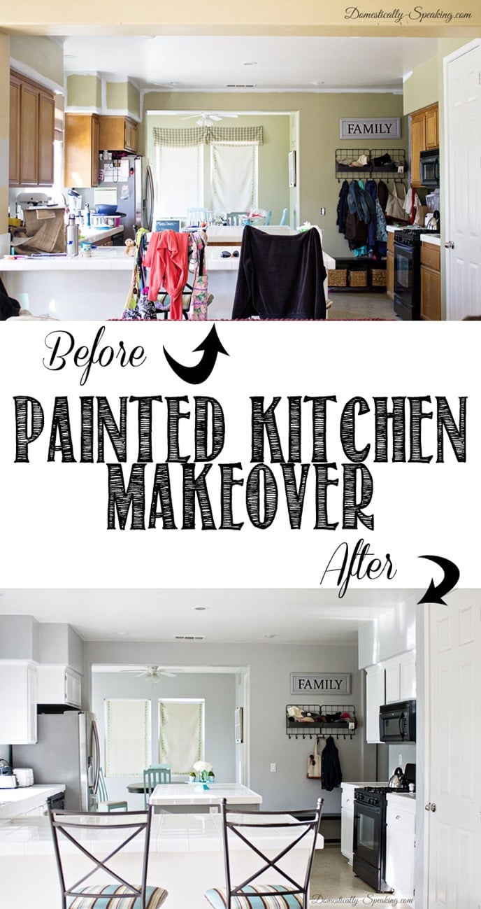 Before and After Painted Kitchen Gray and White Makeover