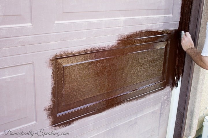 DIY Garage Door Makeover with Stain - Domestically Speaking