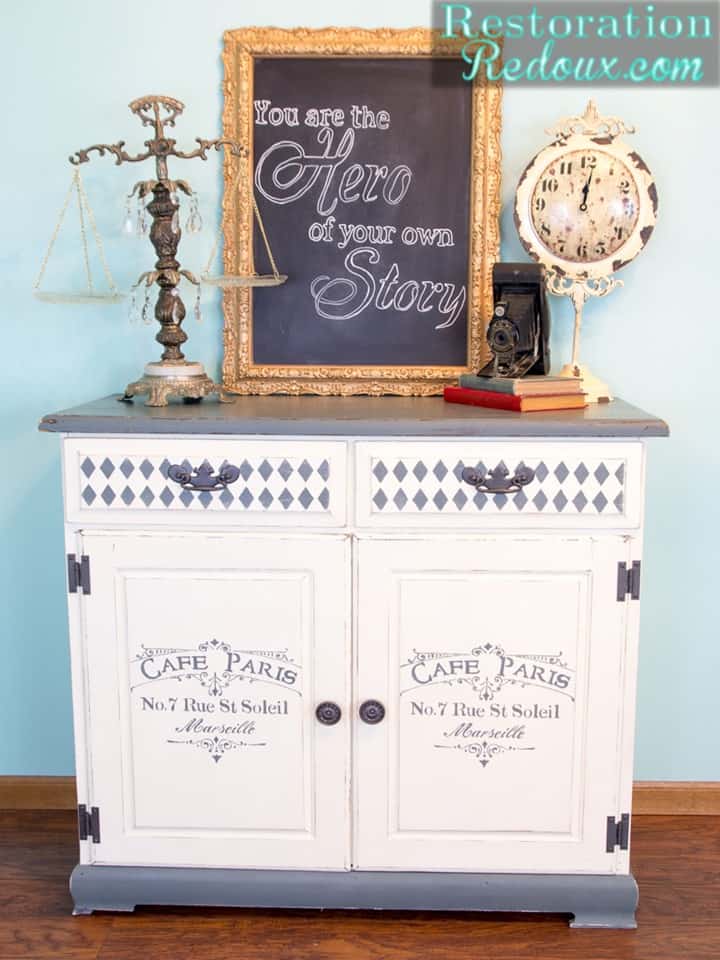 Gray and Ivory Stenciled Cabinet from Restoration Redoux