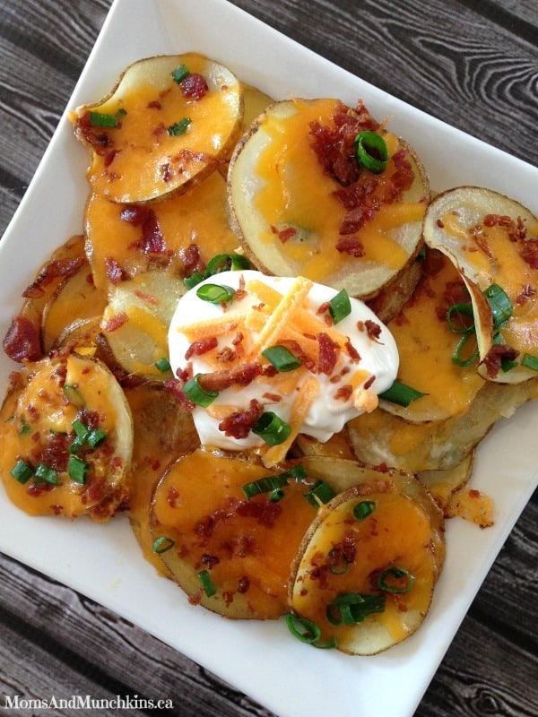 Loaded Baked Potato Nachos from Moms and Munchkins