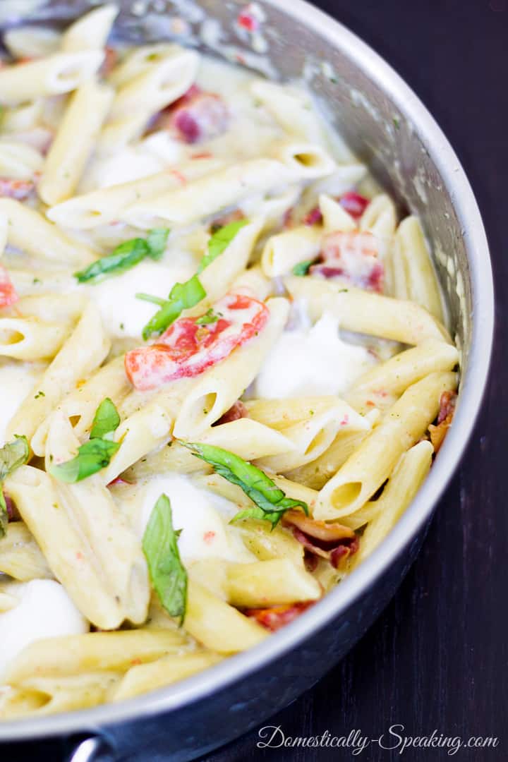 Creamy Garlic, Bacon and Tomato Penne with Mozzarella Balls 3