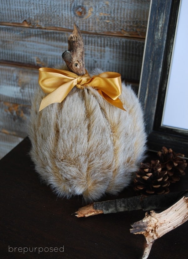 DIY Faux Fur Covered Pumpkin from Bre Purposed