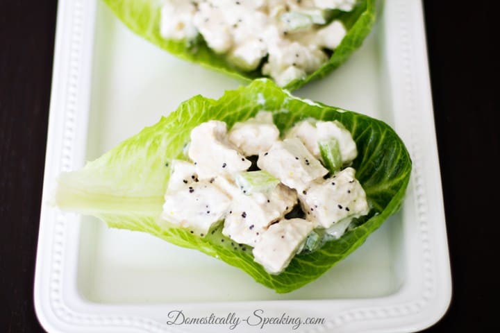 Low Calorie Chicken Salad Sandwich Lettuce Wrap with Lemon Poppy Seed Dressing