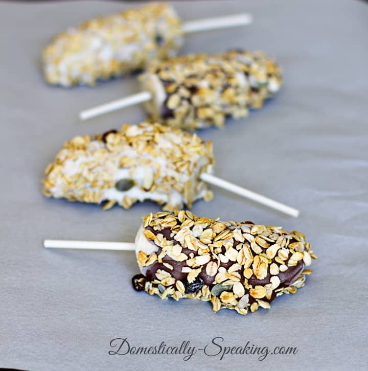 Frozen Chocolate Dipped Bananas with Muesli