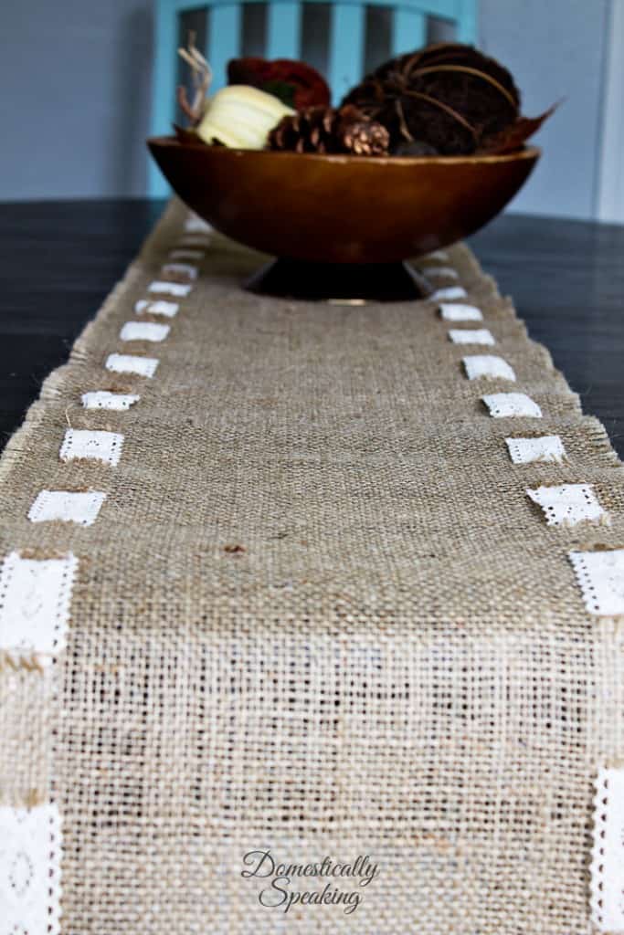 Burlap and Lace Runner Domestically Speaking