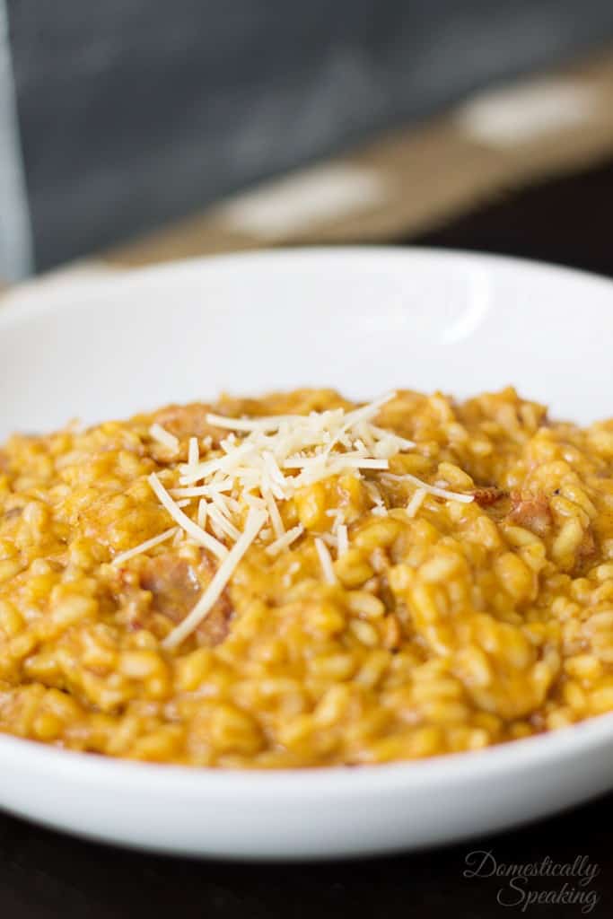 Creamy Pumpkin Risotto with Parmesan and Bacon