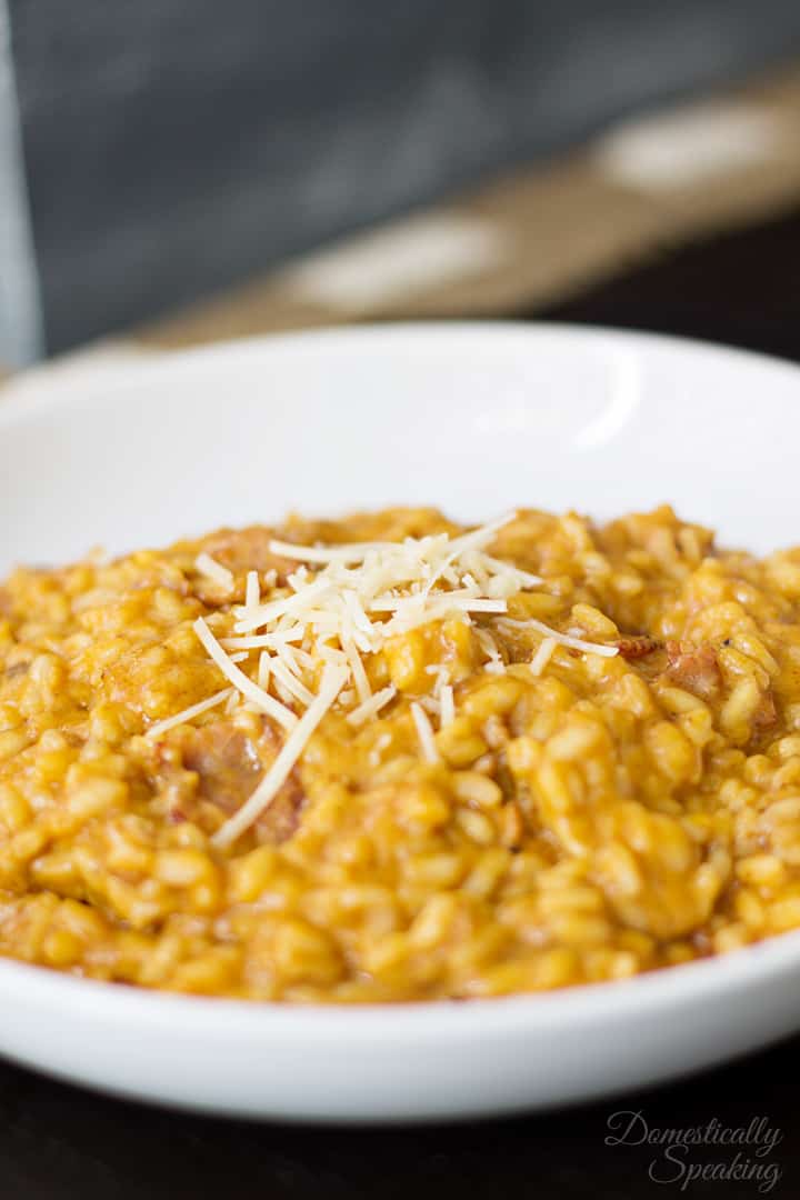 Creamy Pumpkin Risotto with Parmesan and Bacon