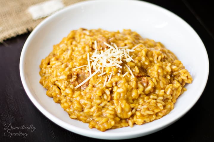 Creamy Pumpkin Risotto with Parmesan and Bacon