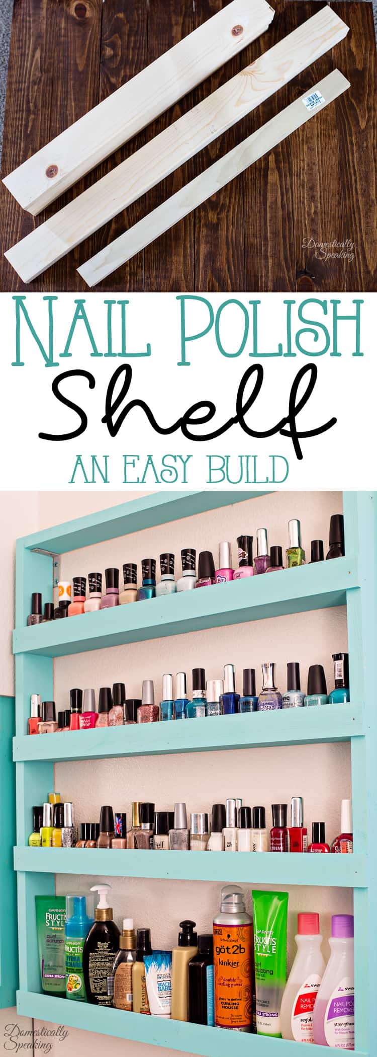 Nail Polish Shelf an Easy Build great way to organize your bathroom.