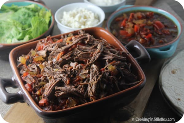 Machaca-Beef-Brisket-Slow-Cooker-Burrito-Bar from Cooking in Stilettos