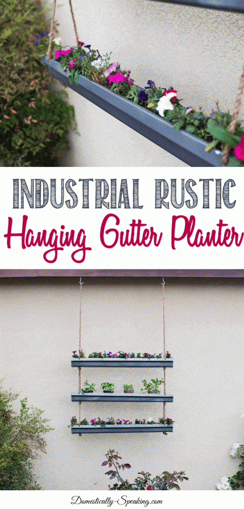 DIY Industrial Rustic Hanging Gutter Planter learn how to make your own with this full tutorial perfect for your flowers and herbs