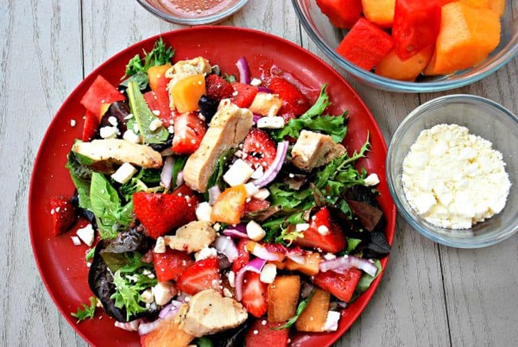 Grilled Chicken Melon-Berry Summer Salad