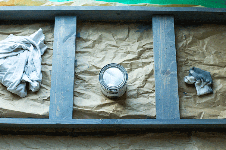 Staining a DIY Blanket Ladder with Weathered Gray stain Staining a DIY Blanket Ladder with Weathered Gray stain