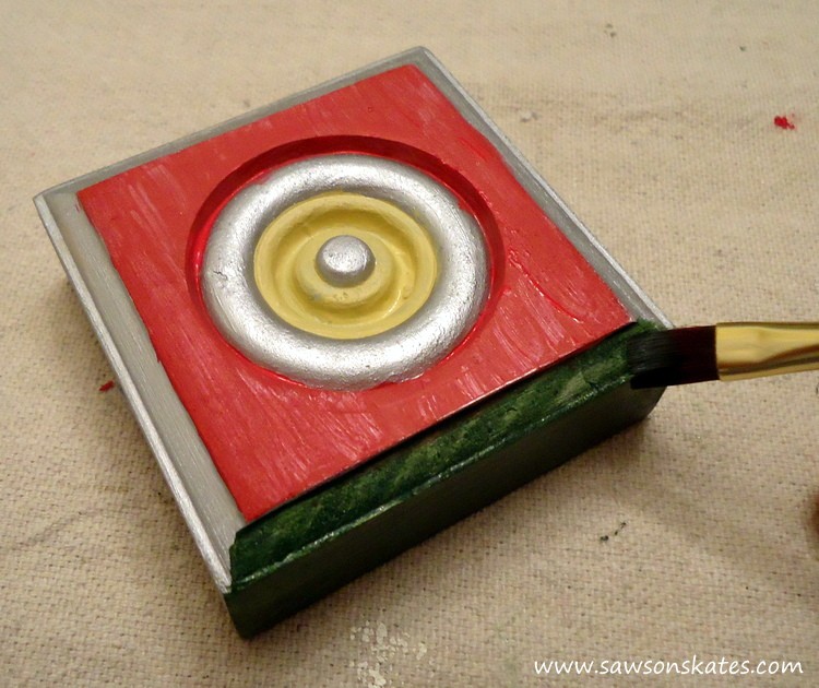 Base coat on DIY Vintage Style Wood Christmas Ornament