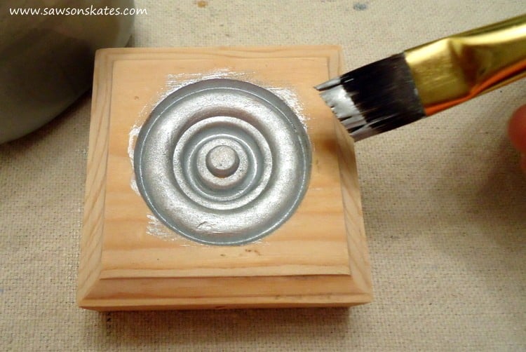 Adding metallic paint to the DIY Vintage Style Wood Christmas Ornament