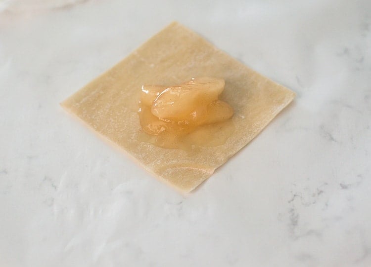 Apple Pie Wontons with cinnamon sugar and powdered sugar Wonton wrapper and apple pie filling