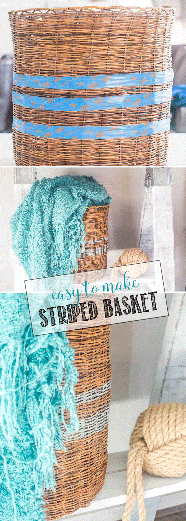 Easy to Make Striped Basket | Pottery Barn inspired | Thrift Store Makeover