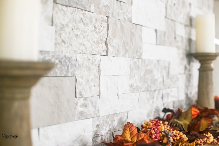 Faux stone above a fall mantel. Faux stone above a fall mantel.