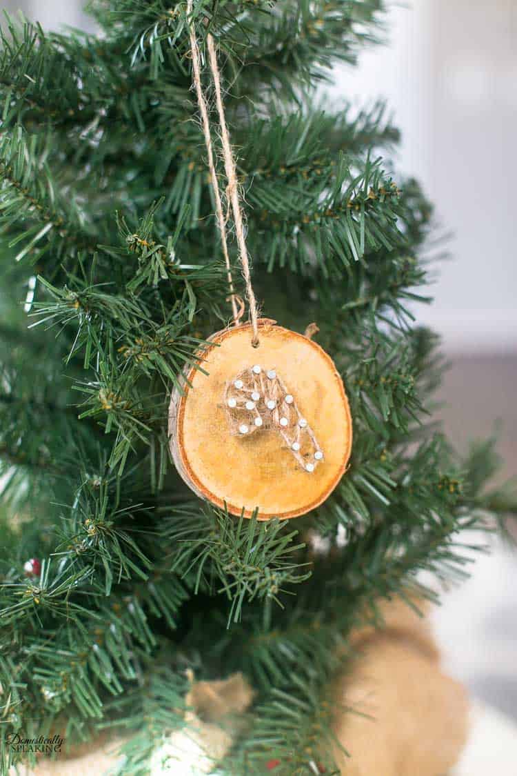 Rustic Twine and Wood Slice Christmas Ornament Candy Cane Wood Slice Ornament