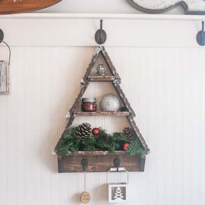 DIY Snowy Rustic Christmas Tree Shelf DIY Snowy Rustic Christmas Tree Shelf