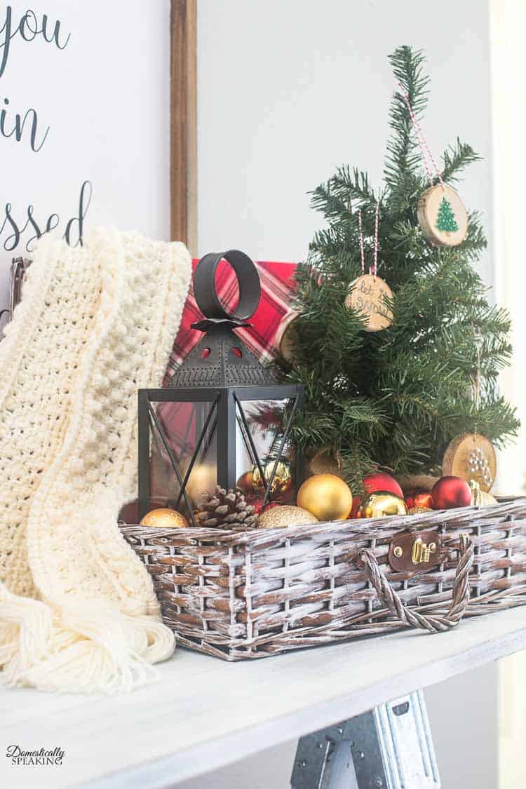 Thrift Store Painted Christmas Decor Basket Domestically Speaking