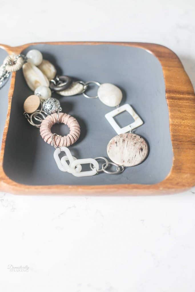 Thrift Store Jewelry Tray Makeover - wood and dark gray paint