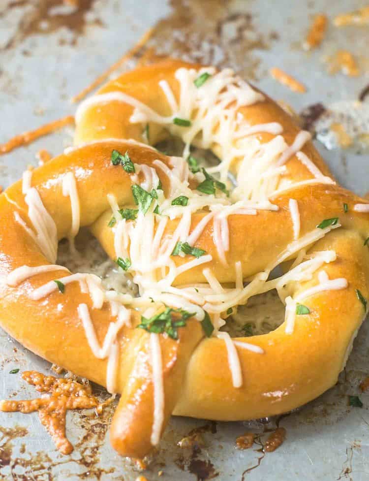 Garlic Parmesan Pretzels - great after school snack, appetizer  - delicious with marinara sauce