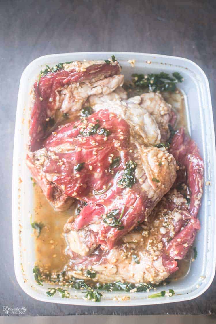 Marinaded skirt steak steak marinating