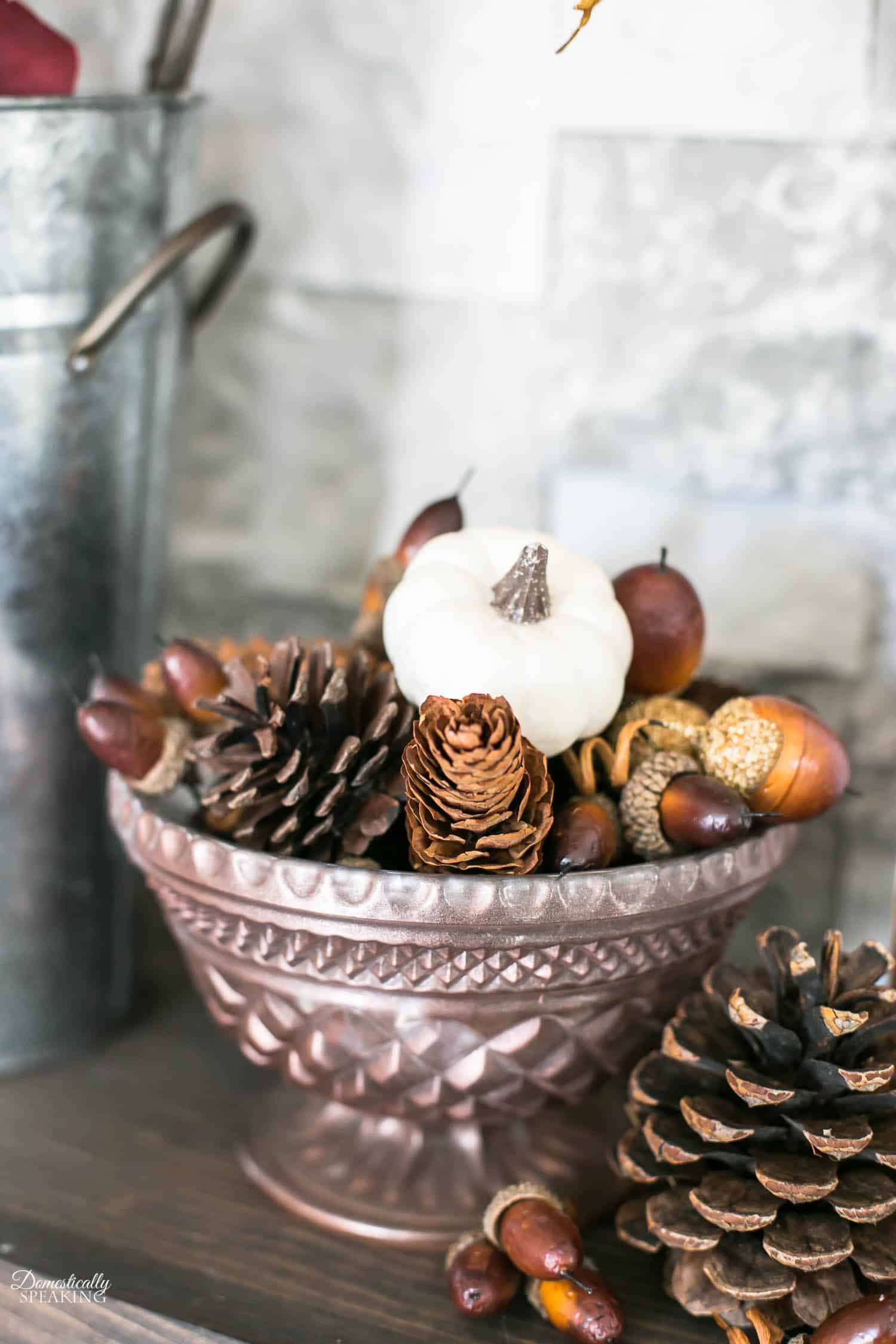 Autumn Mantel with DIY Sign, Thrift Store makeovers and White Pumpkins