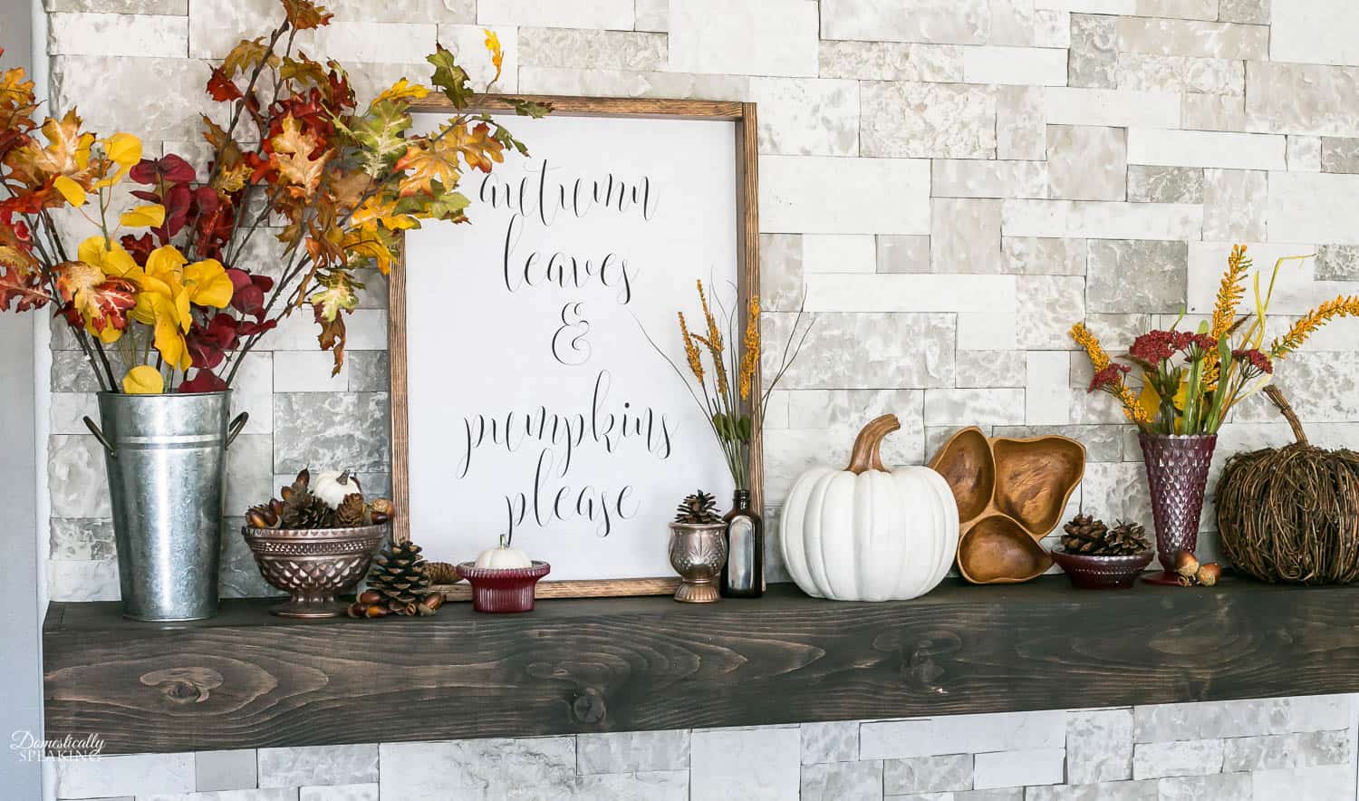 Autumn Mantel with DIY Sign, Thrift Store makeovers and White Pumpkins