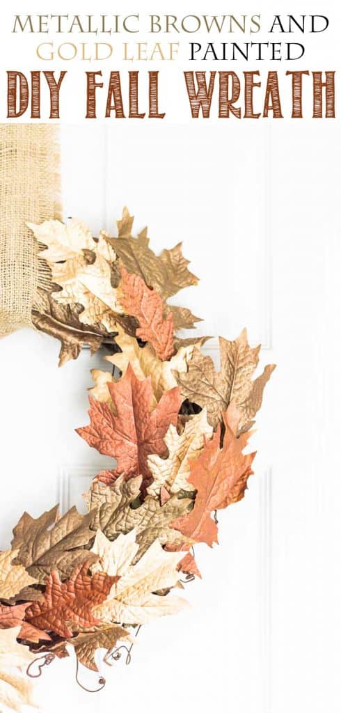 DIY Metallic Leaf Wreath! Painted dollar store leaves with metallic paint and liquid gold leaf for a beautiful fall wreath! DIY Metallic Leaf Wreath! Painted dollar store leaves with metallic paint and liquid gold leaf for a beautiful fall wreath!
