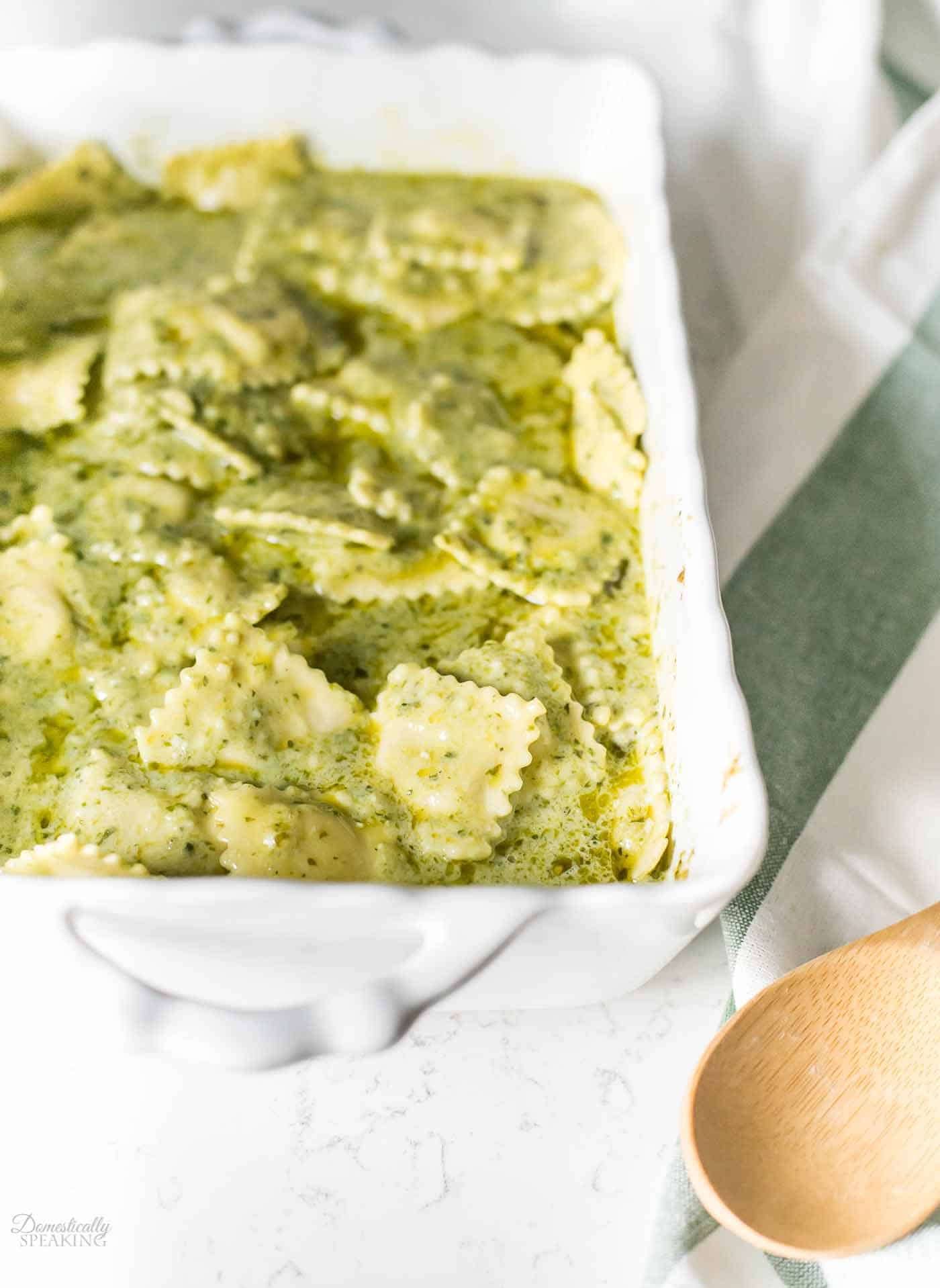 Ravioli with Roasted Garlic Pesto Cream Sauce Recipe