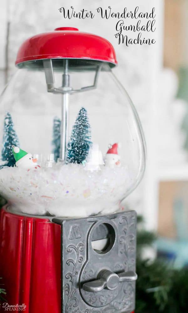 Winter Wonderland Gumball Machine from a thrift store find. Easy to transform into a winter scene.