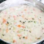 Getting that creamy filling for the chicken pot pie.