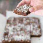 Chewy brownie recipe slice.