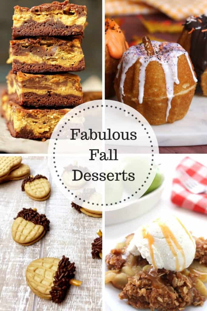 Fabulous Fall Desserts - Pumpkin Cheesecake Bars, Pumpkin Bundt Cakes, Acorn Cookies and Apple Crisp