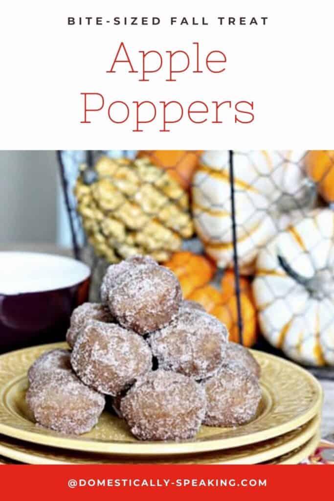 Apple Poppers -mini bite-sized apple donuts rolled in cinnamon sugar. Apple Poppers -mini bite-sized apple donuts rolled in cinnamon sugar.