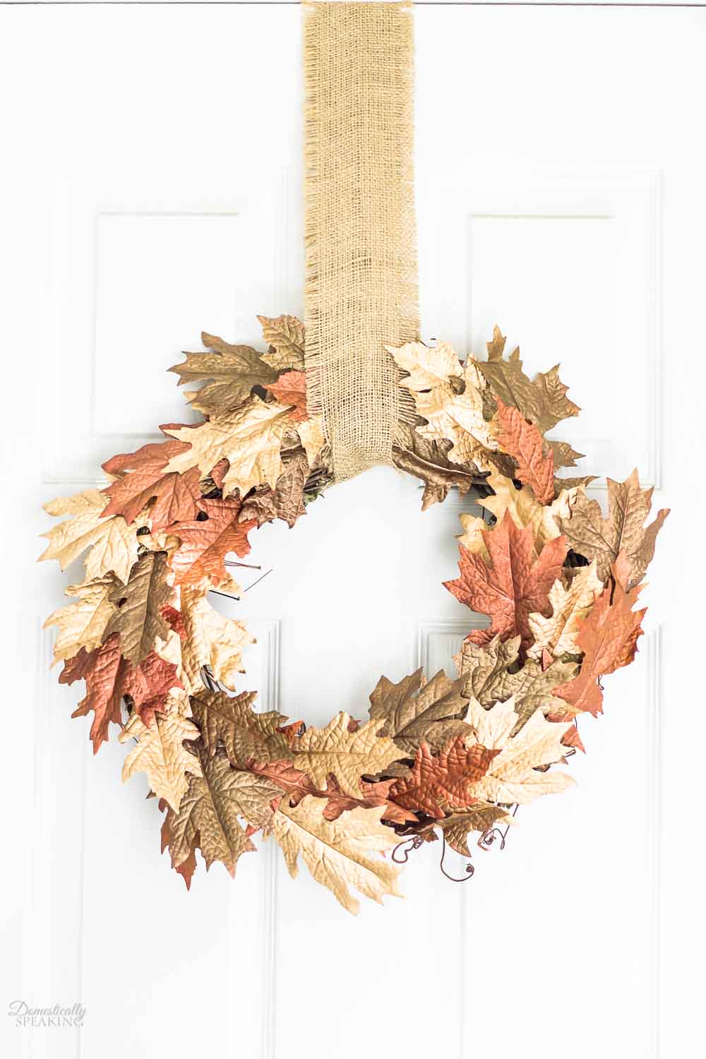 Metallic Browns and Gold Leaf Fall Wreath Domestically Speaking