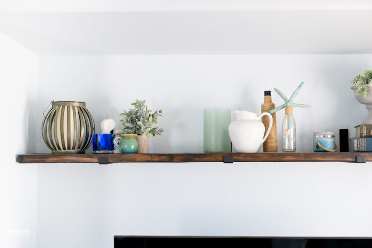Farmhouse Decor on a Big Wood Shelf