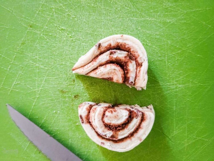cinnamon roll cut in half