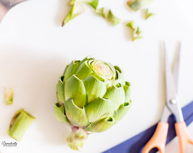 trim tips off artichoke leaves
