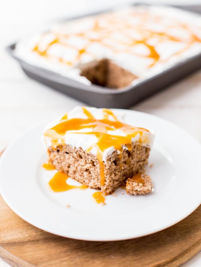 Caramel Apple Poke Cake Domestically Speaking