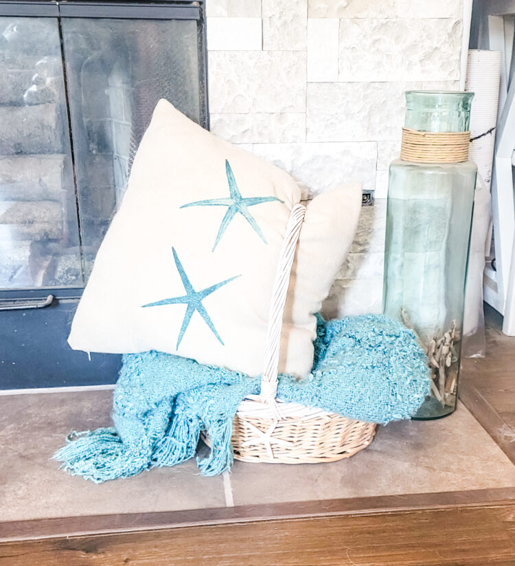 coastal basket with starfish for summer decor