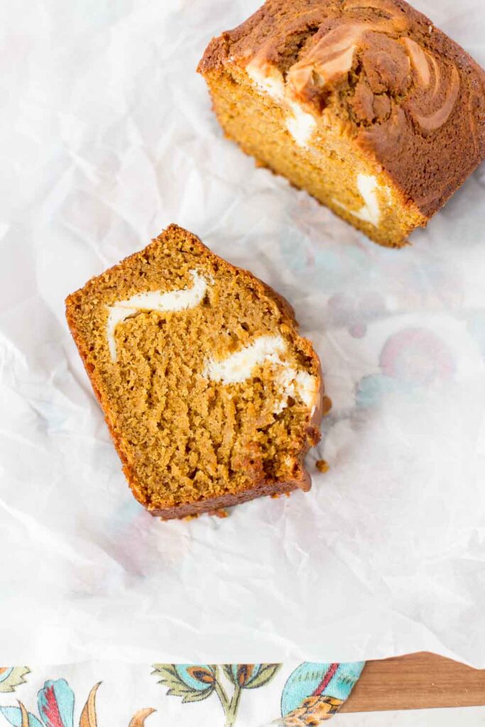 cream cheese swirled pumpkin bread