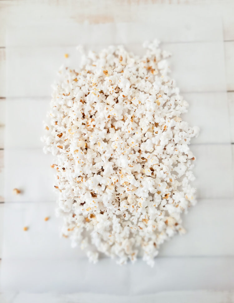 popped popcorn on parchment paper