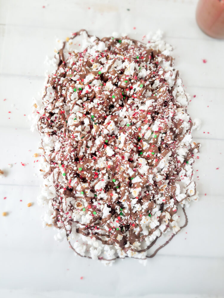 chocolate drizzle on popcorn